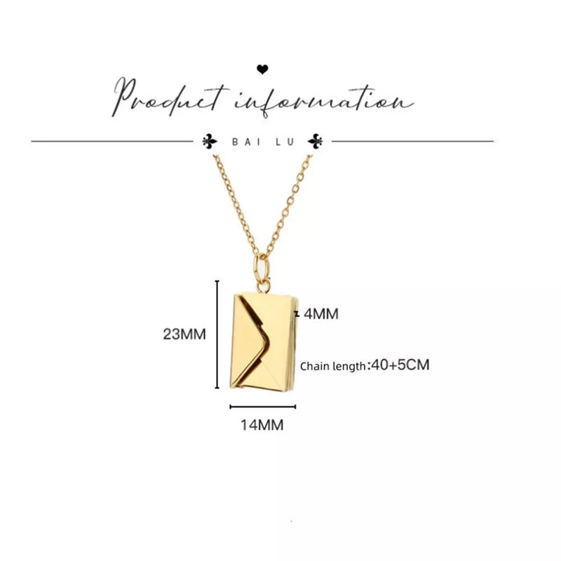 Love Letter Necklace Envelope Stainless Steel Jewelry Gold Silver Color Valentine's Day Gift