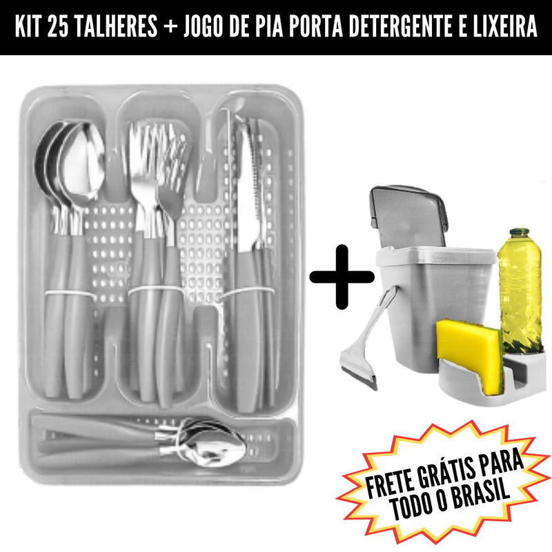 25-Piece Cutlery Set + Sink Kit with Detergent Holder and Waste Bin