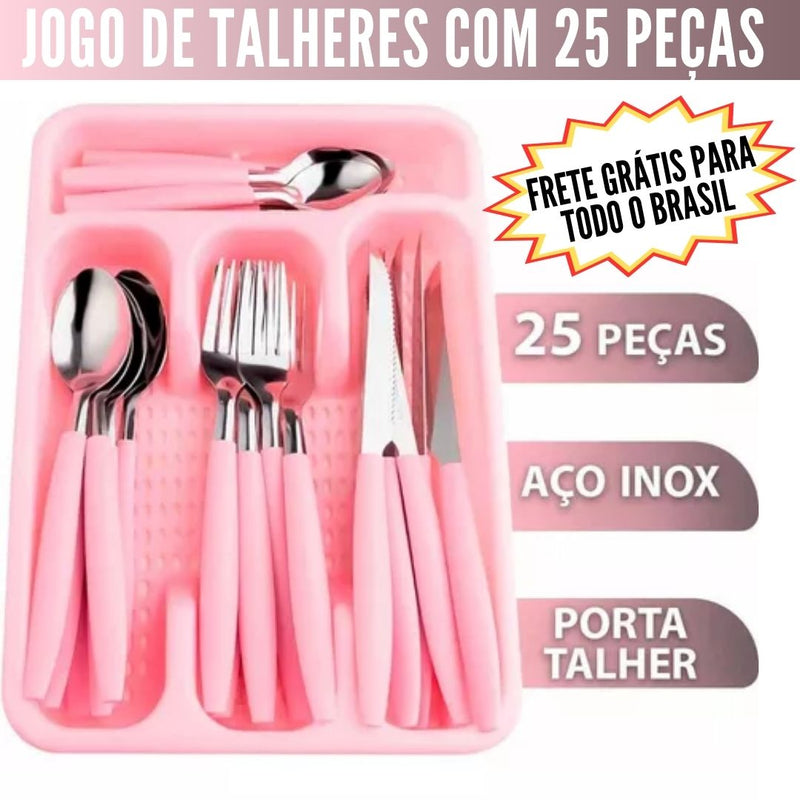 25-Piece Cutlery Set + Cutlery Holder with Divider