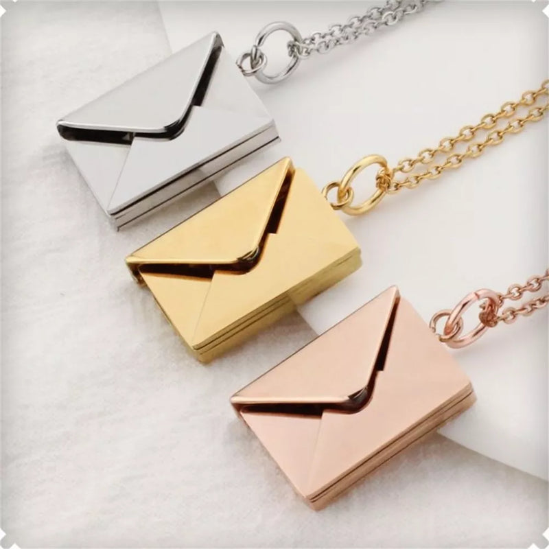 Love Letter Necklace Envelope Stainless Steel Jewelry Gold Silver Color Valentine's Day Gift