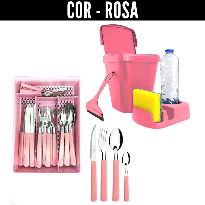 25-Piece Cutlery Set + Sink Kit with Detergent Holder and Waste Bin