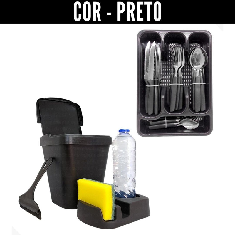 25-Piece Cutlery Set + Sink Kit with Detergent Holder and Waste Bin