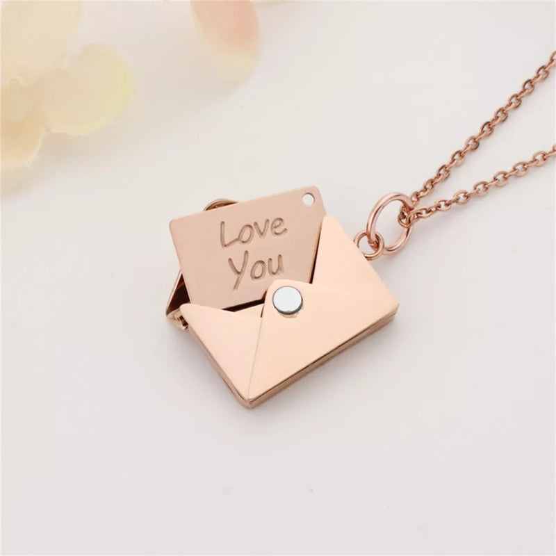 Love Letter Necklace Envelope Stainless Steel Jewelry Gold Silver Color Valentine's Day Gift