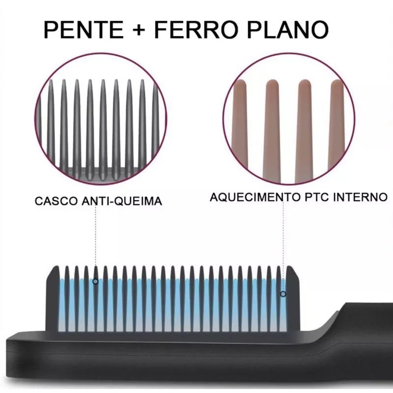 Hair straightening brush, electric comb, flat iron - dual voltage