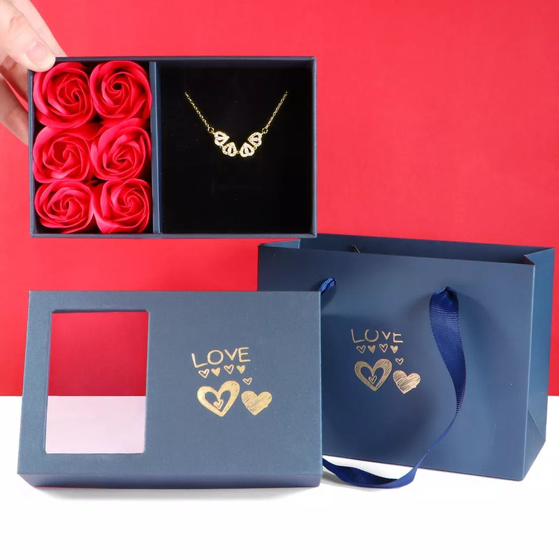 Luxury Women Necklace With Artificial Flower Box Four Leaves Pendant For Girlfriend Wife Valentine's Day Gift