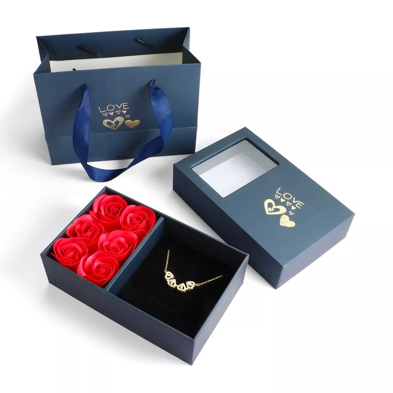 Luxury Women Necklace With Artificial Flower Box Four Leaves Pendant For Girlfriend Wife Valentine's Day Gift