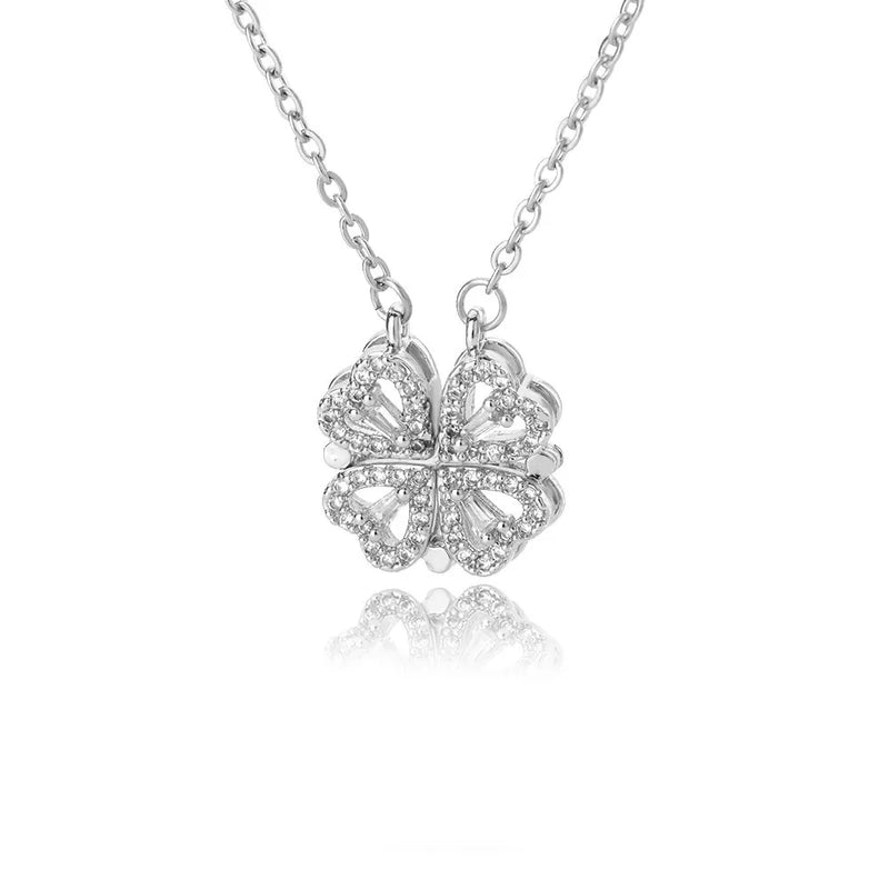 Luxury Women Necklace With Artificial Flower Box Four Leaves Pendant For Girlfriend Wife Valentine's Day Gift