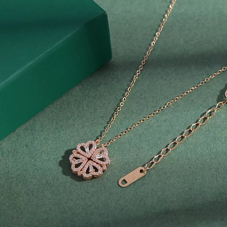 Luxury Women Necklace With Artificial Flower Box Four Leaves Pendant For Girlfriend Wife Valentine's Day Gift