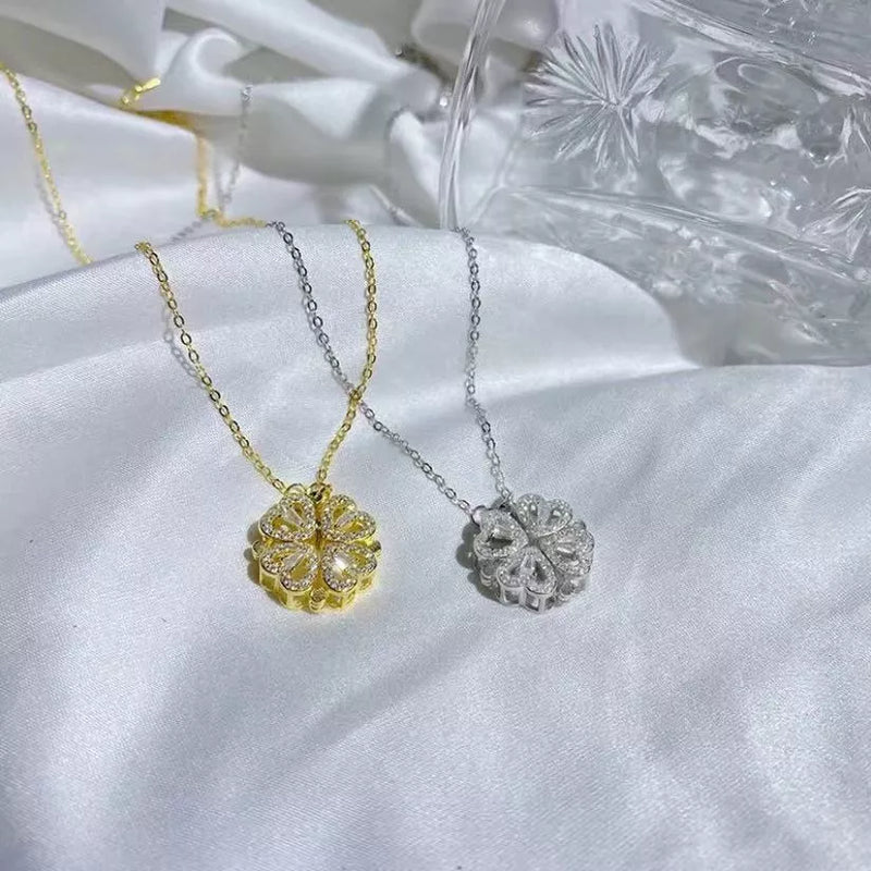 Luxury Women Necklace With Artificial Flower Box Four Leaves Pendant For Girlfriend Wife Valentine's Day Gift