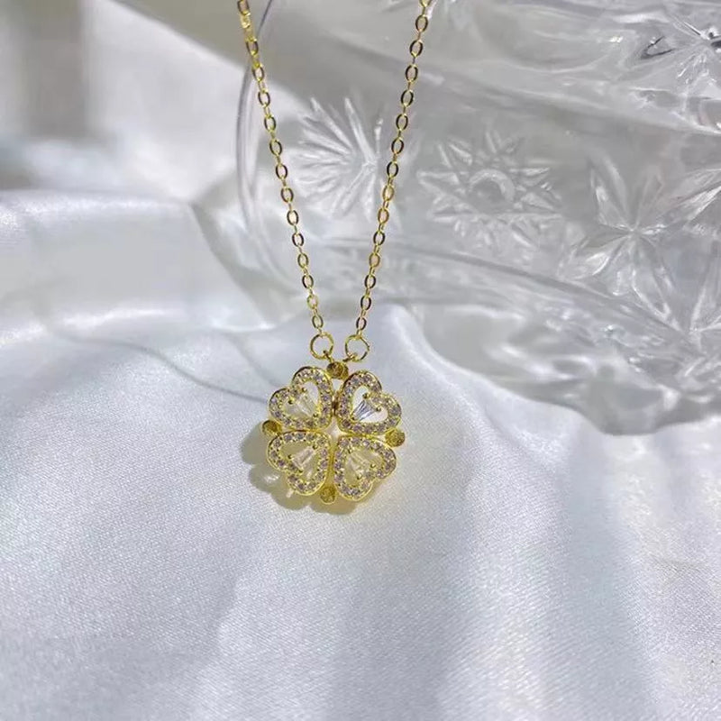 Luxury Women Necklace With Artificial Flower Box Four Leaves Pendant For Girlfriend Wife Valentine's Day Gift