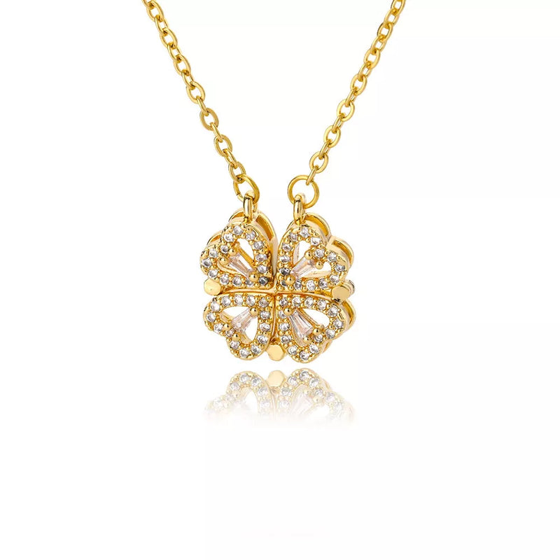Luxury Women Necklace With Artificial Flower Box Four Leaves Pendant For Girlfriend Wife Valentine's Day Gift