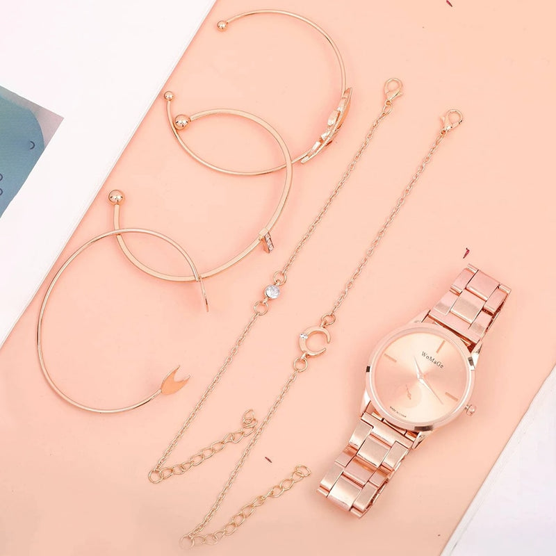 Relógio Luxury Womage de Quartz + 5 Pulseiras Grátis