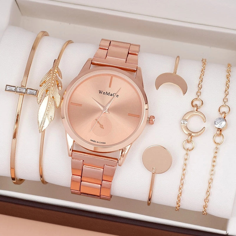 Relógio Luxury Womage de Quartz + 5 Pulseiras Grátis
