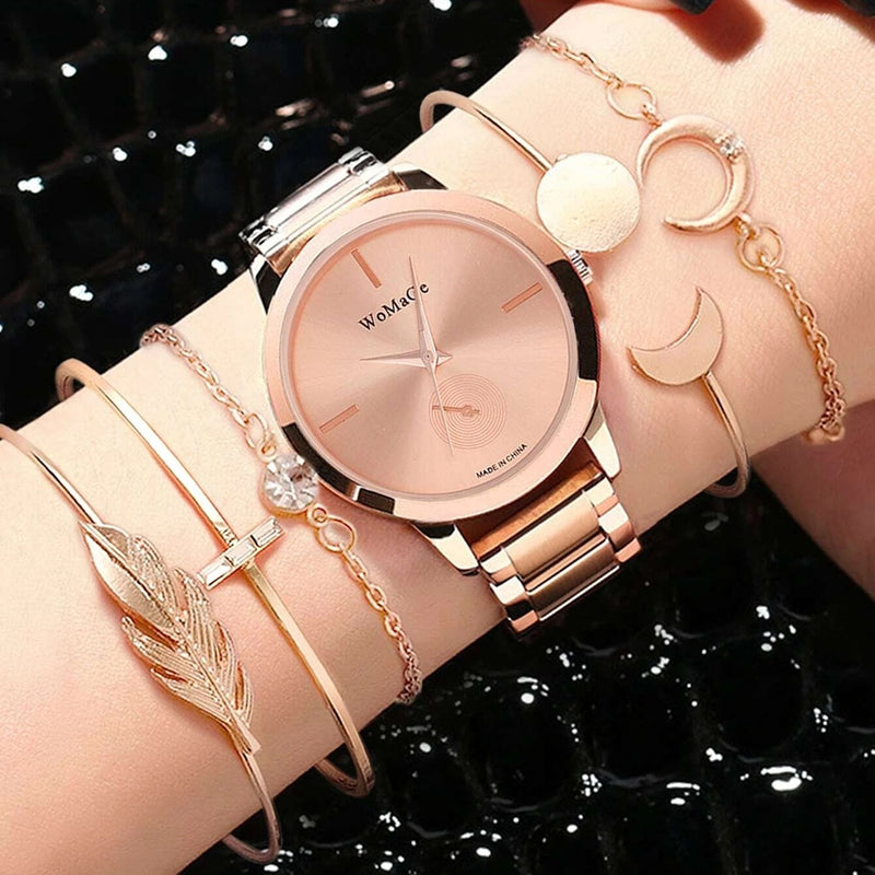 Relógio Luxury Womage de Quartz + 5 Pulseiras Grátis