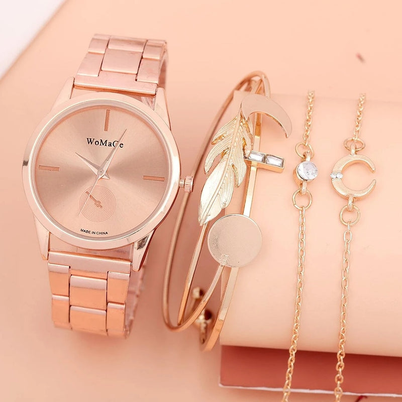 Relógio Luxury Womage de Quartz + 5 Pulseiras Grátis